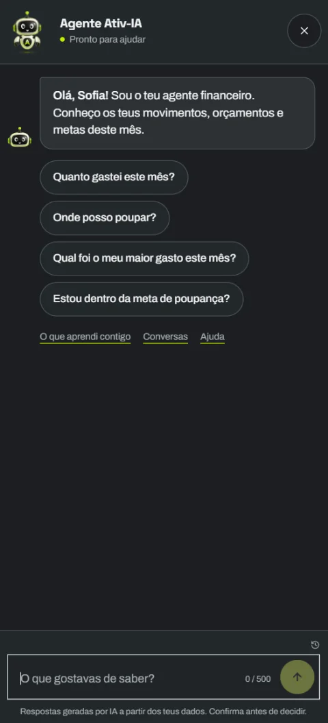 O agente Ativ.IA a responder a uma pergunta com os números e os passos que deu