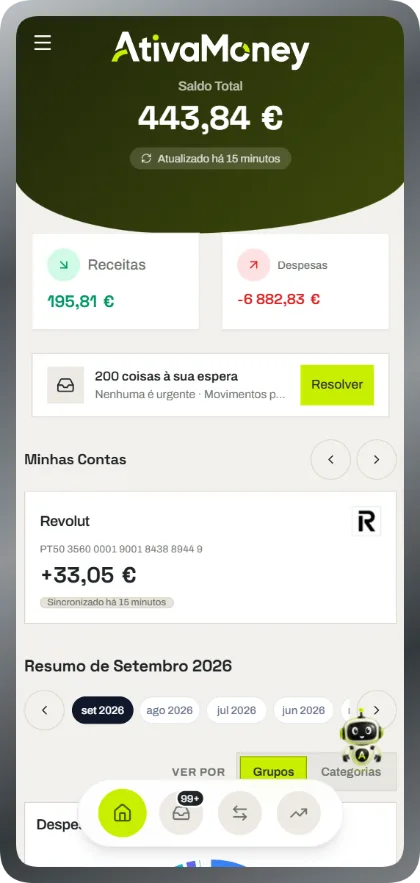 A aplicação AtivaMoney num telemóvel